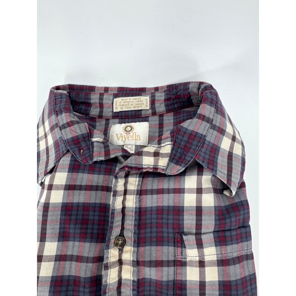 Viyella Men's Beige Blue Red Checkered Cotton Wool Blend Flannel Shirt XL